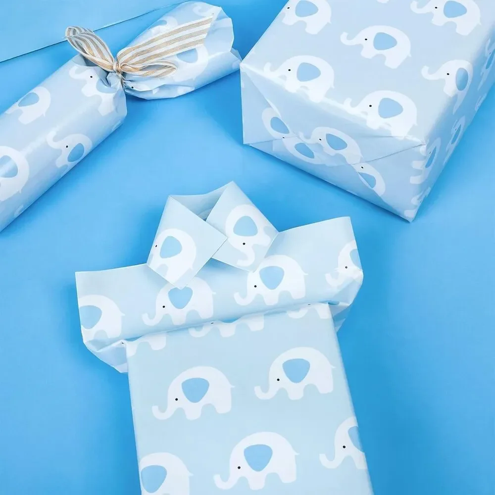 WRAPAHOLIC Wrapping Paper Blue Elephant Baby Shower, Birthday, Party 30